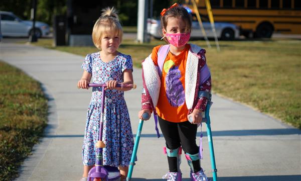 Students walk to school